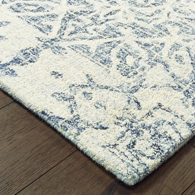 5' X 8' Blue And Ivory Wool Geometric Hand Tufted Area Rug