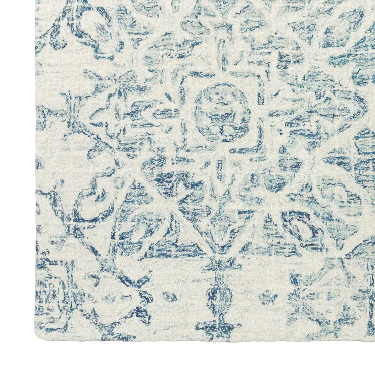 5' X 8' Blue And Ivory Wool Geometric Hand Tufted Area Rug