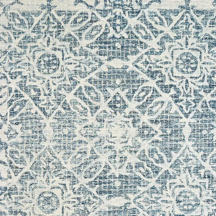 5' X 8' Blue And Ivory Wool Geometric Hand Tufted Area Rug