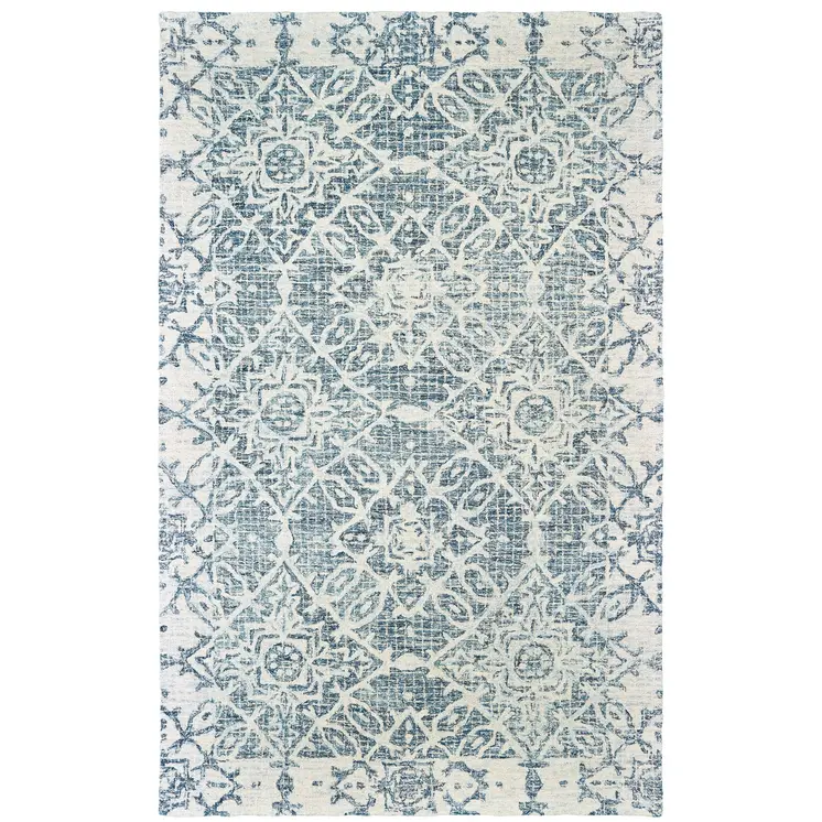 5' X 8' Blue And Ivory Wool Geometric Hand Tufted Area Rug