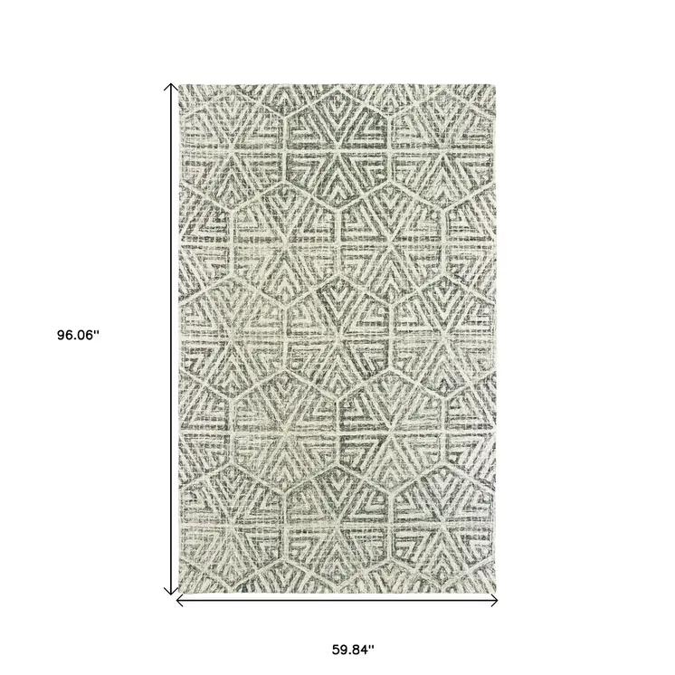 5' X 8' Gray And Ivory Wool Geometric Hand Tufted Area Rug