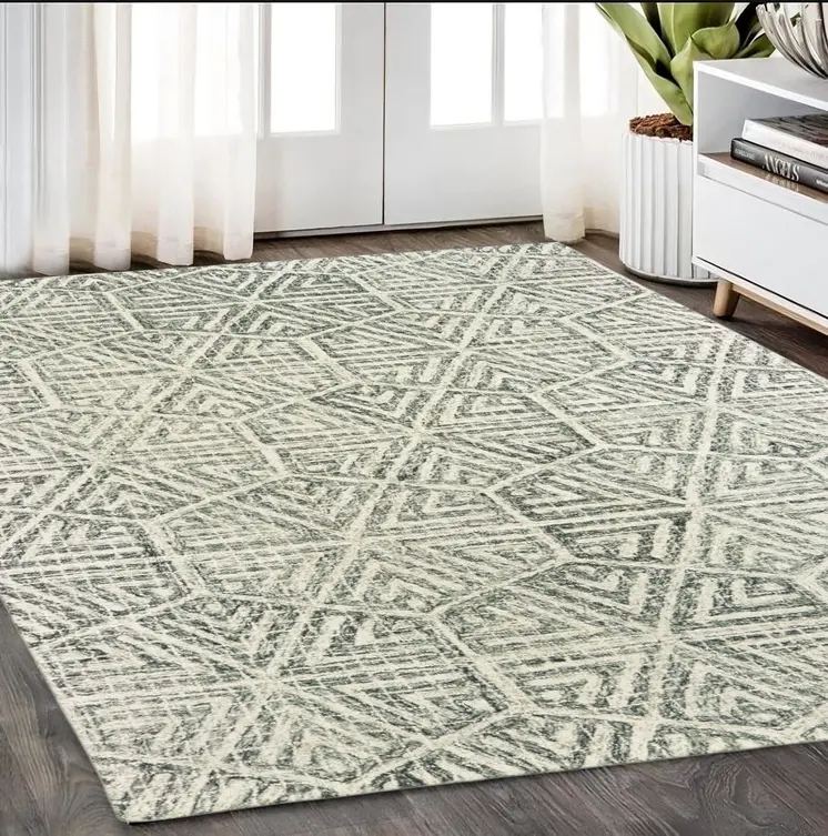5' X 8' Gray And Ivory Wool Geometric Hand Tufted Area Rug