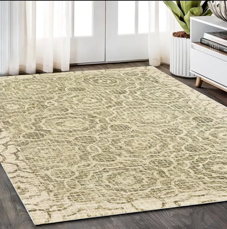 5' X 8' Green And Ivory Wool Geometric Hand Tufted Area Rug