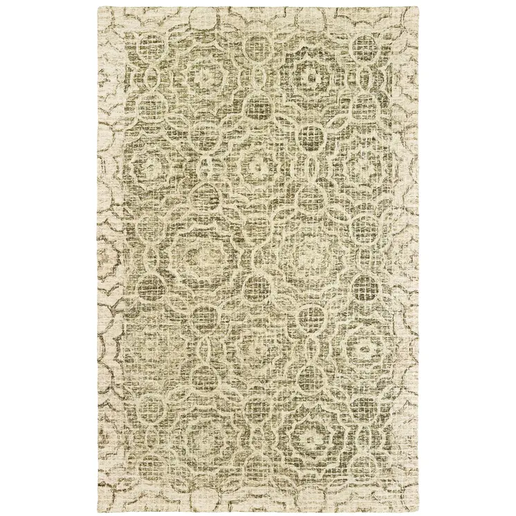 5' X 8' Green And Ivory Wool Geometric Hand Tufted Area Rug