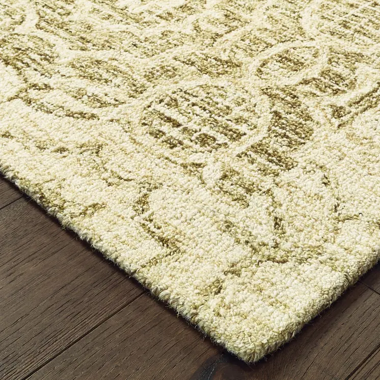 5' X 8' Green And Ivory Wool Geometric Hand Tufted Area Rug