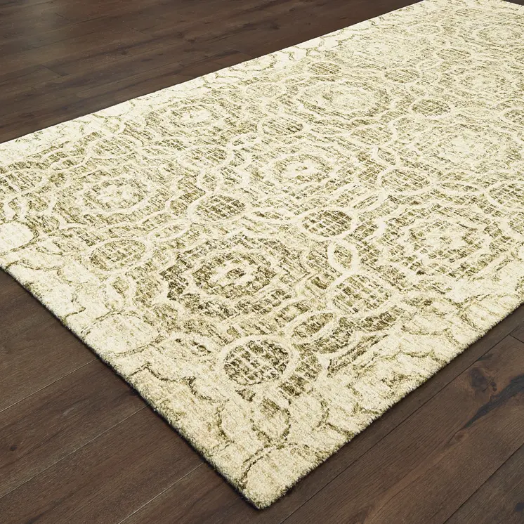 5' X 8' Green And Ivory Wool Geometric Hand Tufted Area Rug