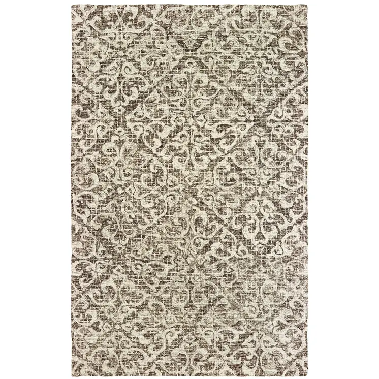 5' X 8' Brown And Ivory Wool Floral Hand Tufted Area Rug