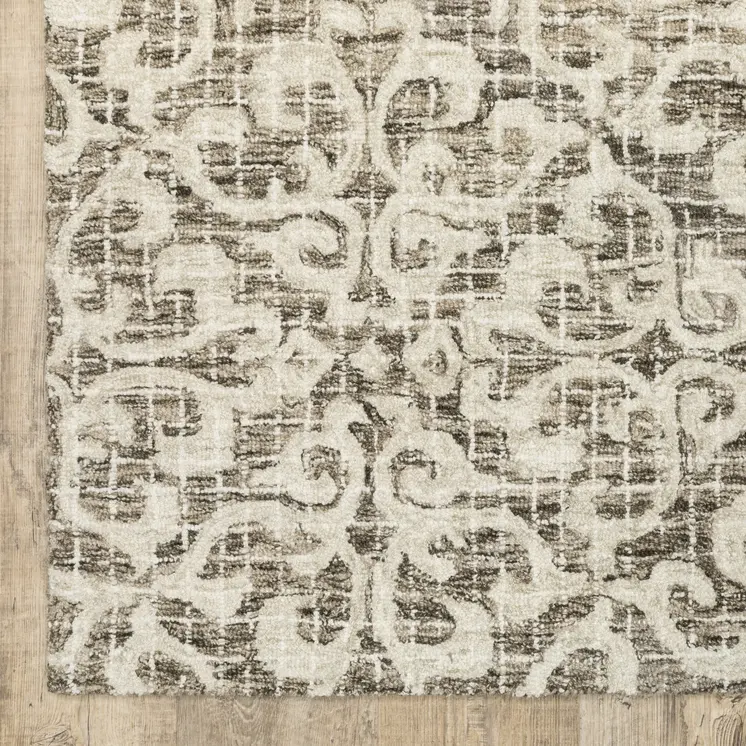 5' X 8' Brown And Ivory Wool Floral Hand Tufted Area Rug