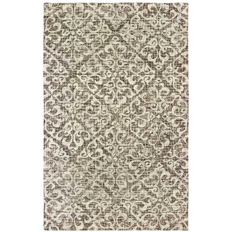5' X 8' Brown And Ivory Wool Floral Hand Tufted Area Rug