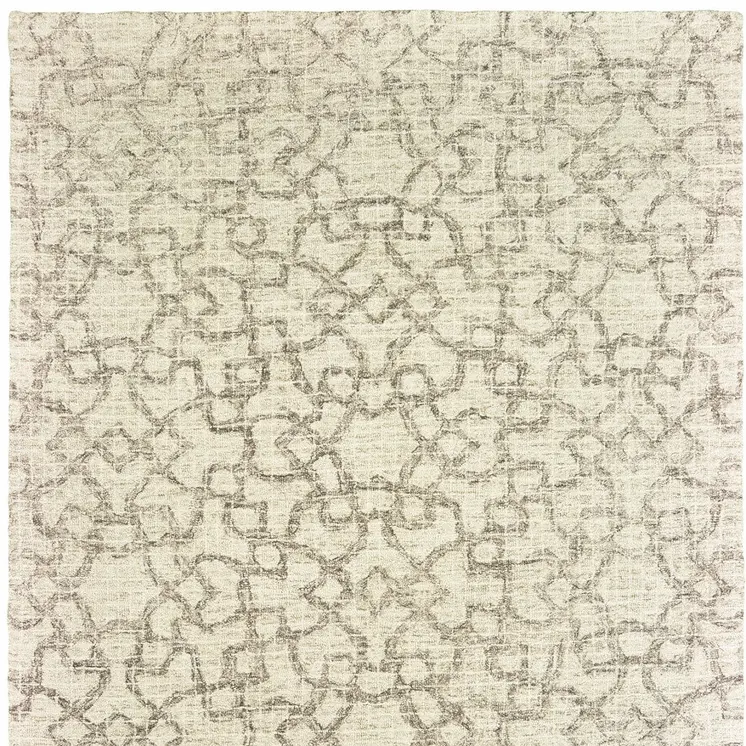 5' X 8' Tan And Ivory Wool Geometric Hand Tufted Area Rug