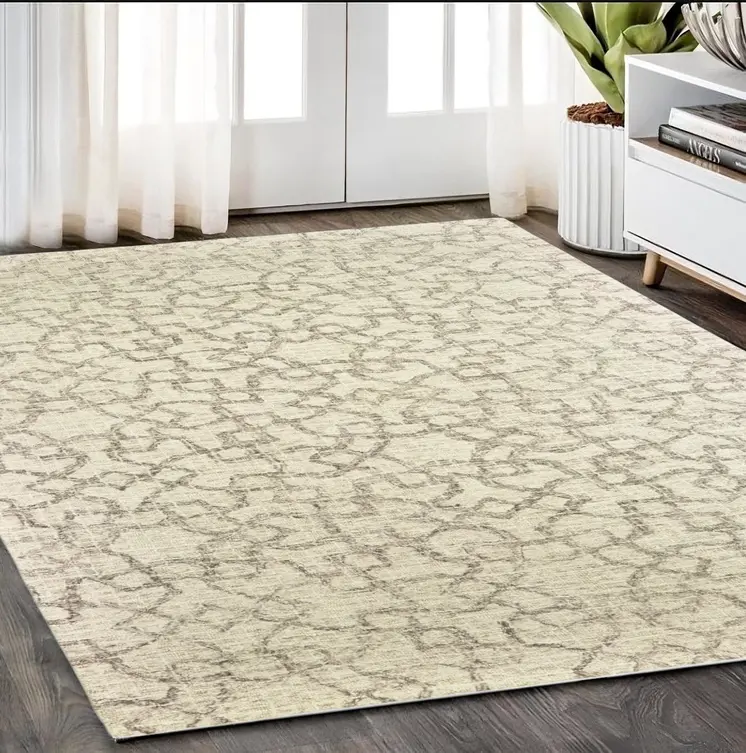5' X 8' Tan And Ivory Wool Geometric Hand Tufted Area Rug