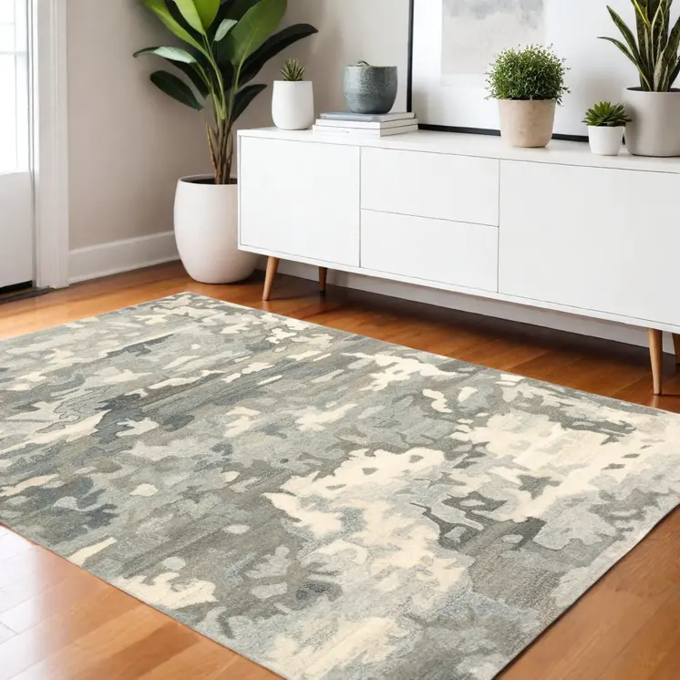 4' X 6' Gray Wool Abstract Hand Tufted Area Rug