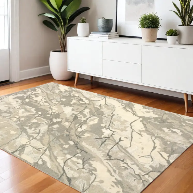 4' X 6' Beige And Ivory Wool Abstract Hand Tufted Area Rug