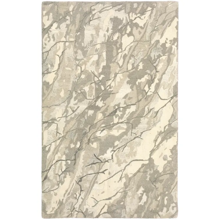 4' X 6' Beige And Ivory Wool Abstract Hand Tufted Area Rug