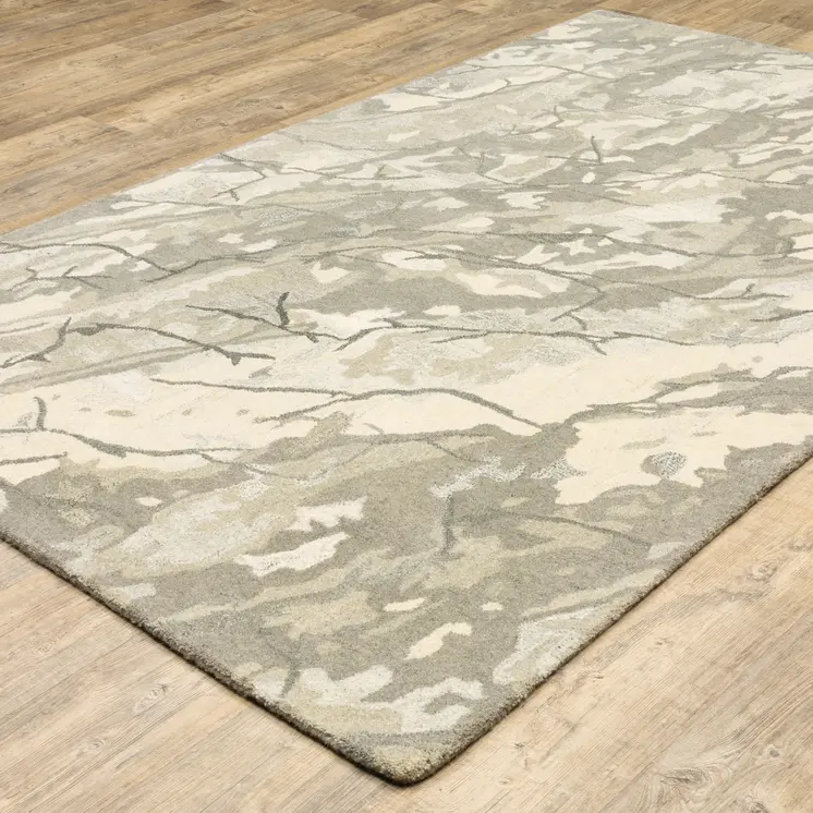 4' X 6' Beige And Ivory Wool Abstract Hand Tufted Area Rug