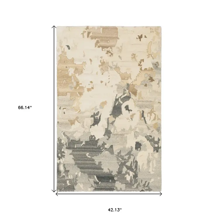 4' X 6' Beige And Charcoal Wool Abstract Hand Tufted Area Rug