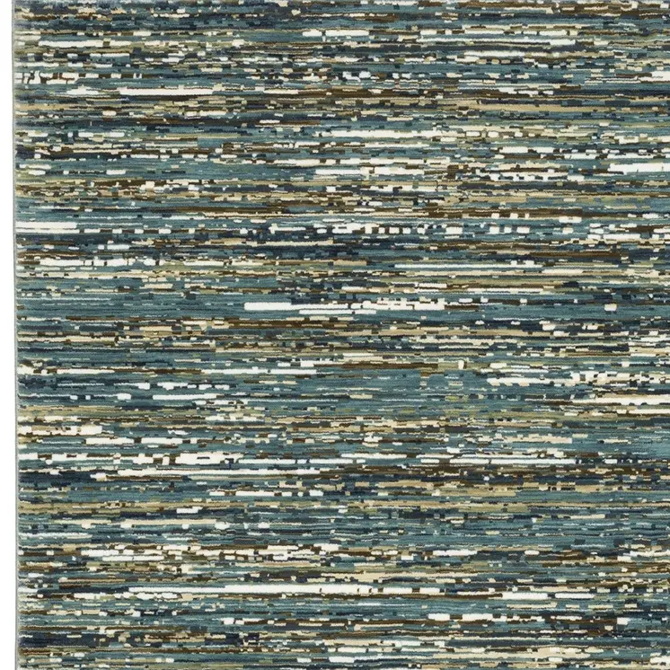 5' X 8' Blue Brown And Ivory Striped Area Rug