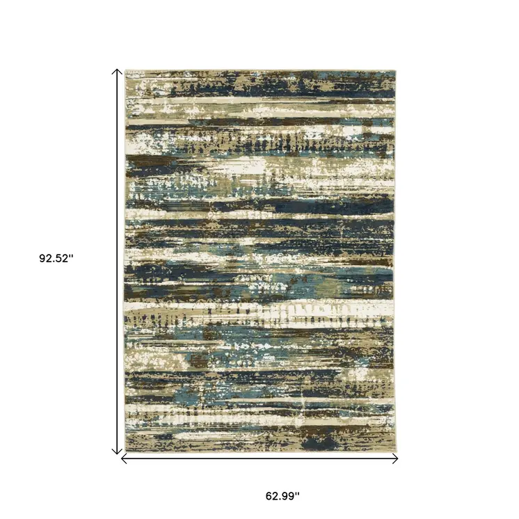 5' X 8' Beige And Blue Abstract Area Rug