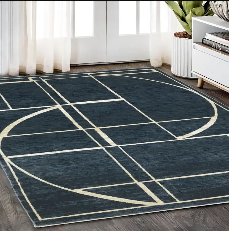 5' X 8' Blue And Ivory Geometric Area Rug