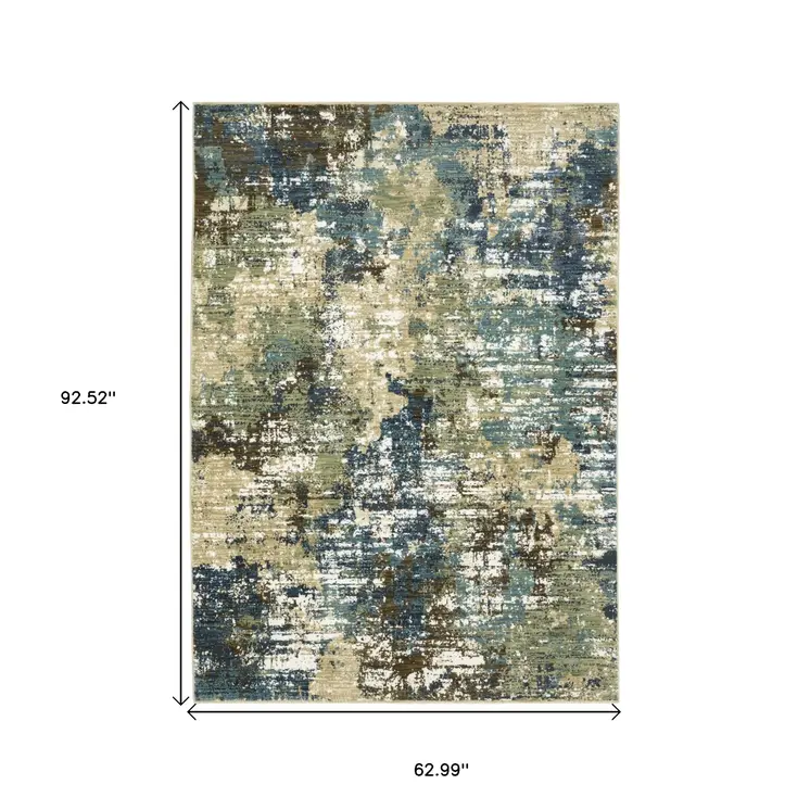 5' X 8' Blue And Green Abstract Area Rug