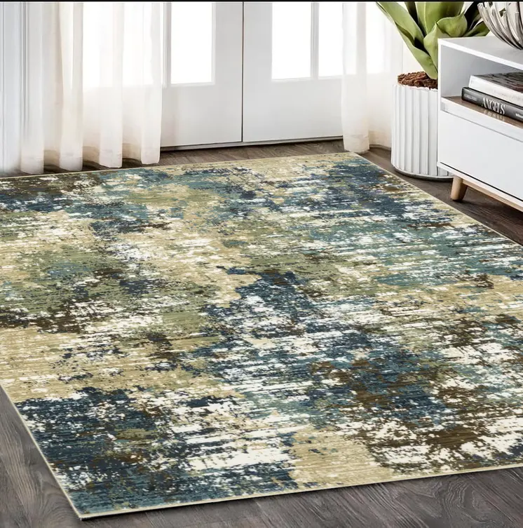 5' X 8' Blue And Green Abstract Area Rug
