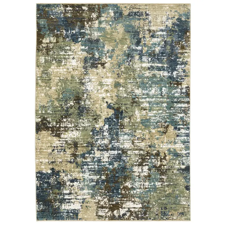 5' X 8' Blue And Green Abstract Area Rug