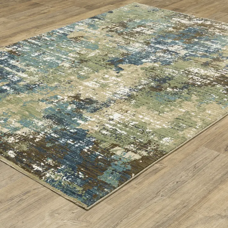 5' X 8' Blue And Green Abstract Area Rug