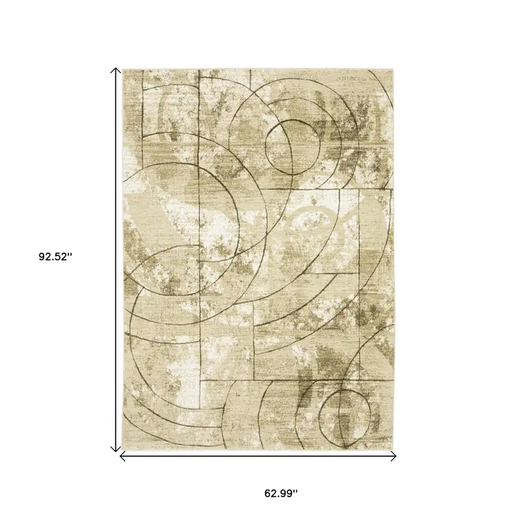 5' X 8' Beige And Brown Geometric Area Rug