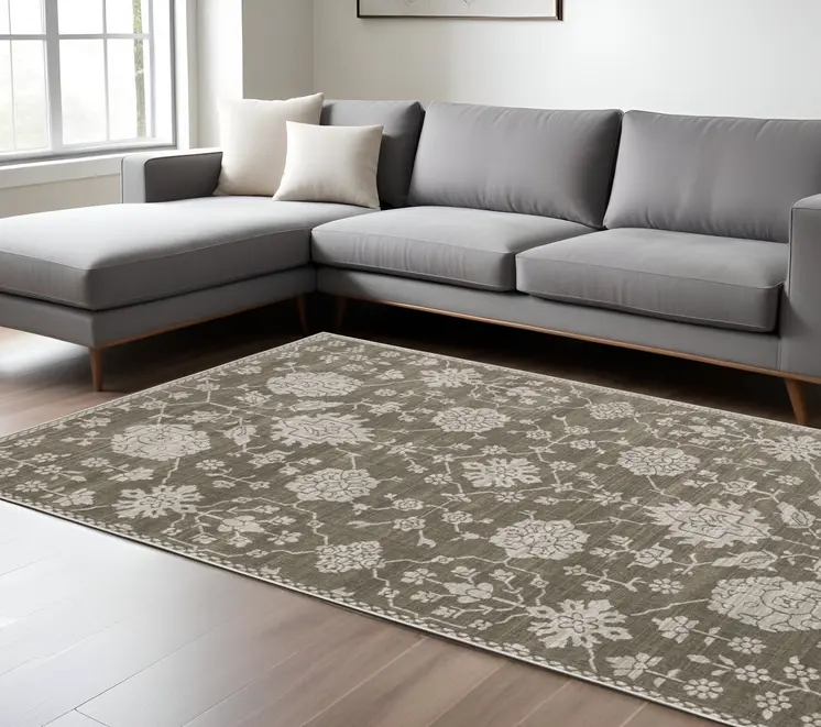 7' X 10' Gray And Light Gray Oriental Area Rug