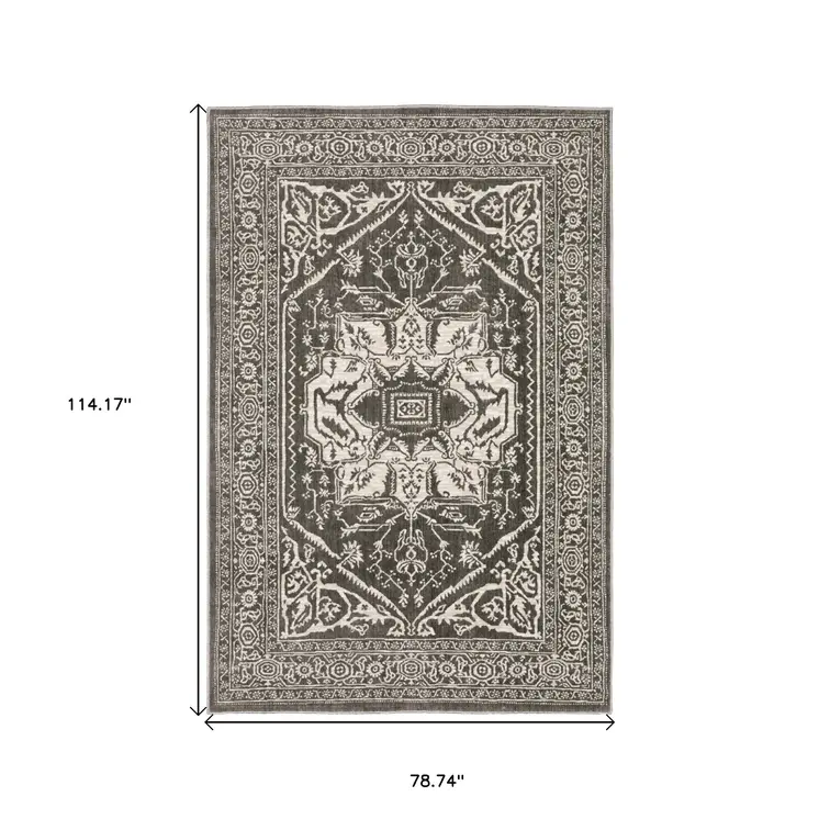 7' X 10' Gray And Ivory Oriental Area Rug