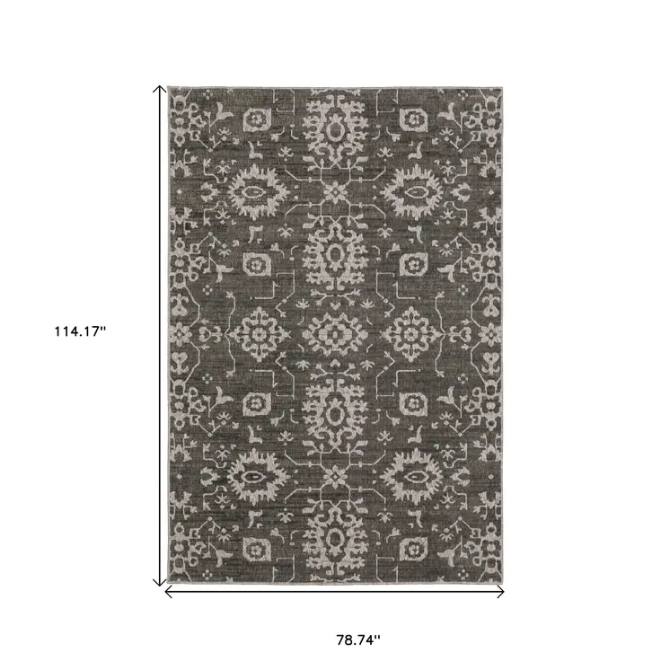 7' X 10' Gray And Ivory Oriental Area Rug
