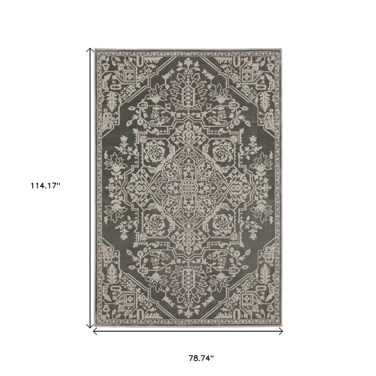 7' X 10' Gray And Light Gray Oriental Area Rug