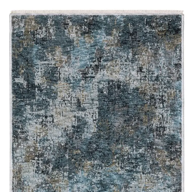 8' Blue And Gray Abstract Runner Rug With Fringe