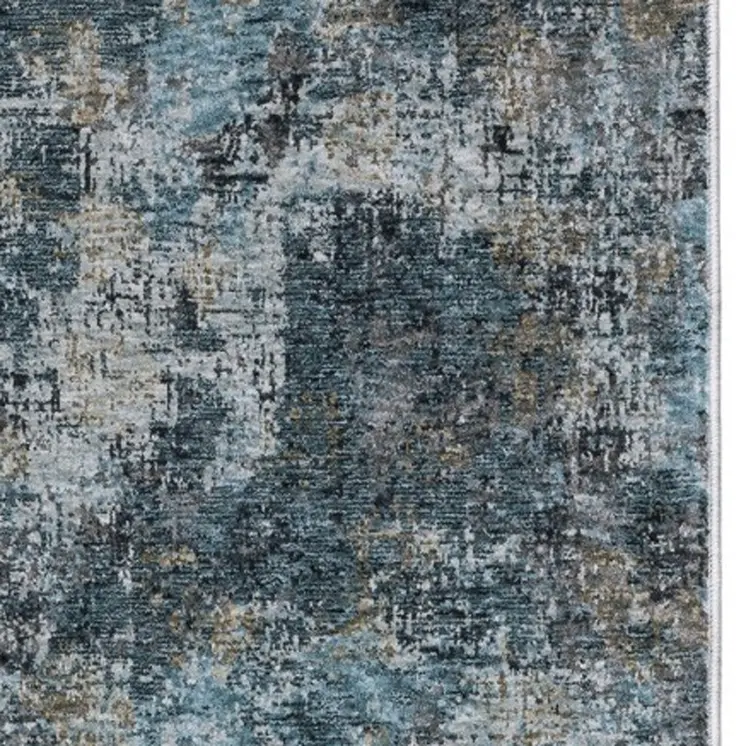 8' Blue And Gray Abstract Runner Rug With Fringe
