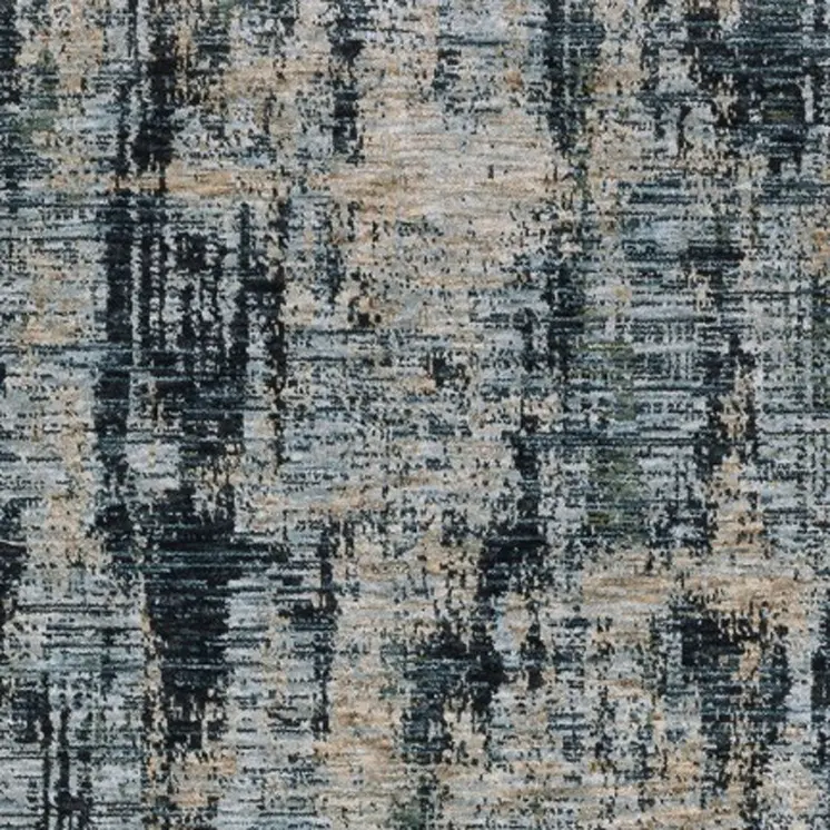 8' Beige And Blue Abstract Runner Rug With Fringe