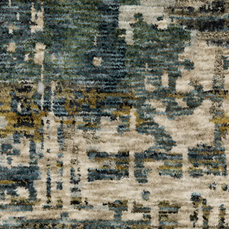 8' Blue And Gold Abstract Runner Rug With Fringe