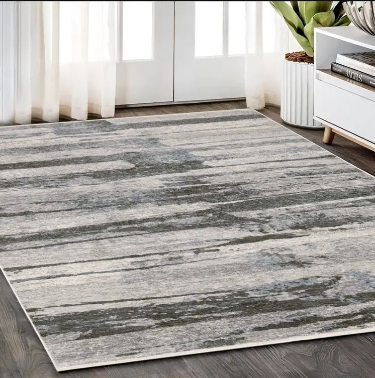5' X 8' Gray And Ivory Abstract Area Rug With Fringe