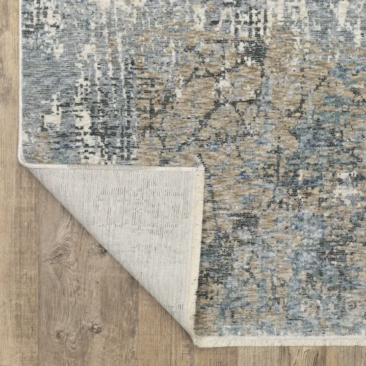 8' Beige And Blue Abstract Runner Rug With Fringe