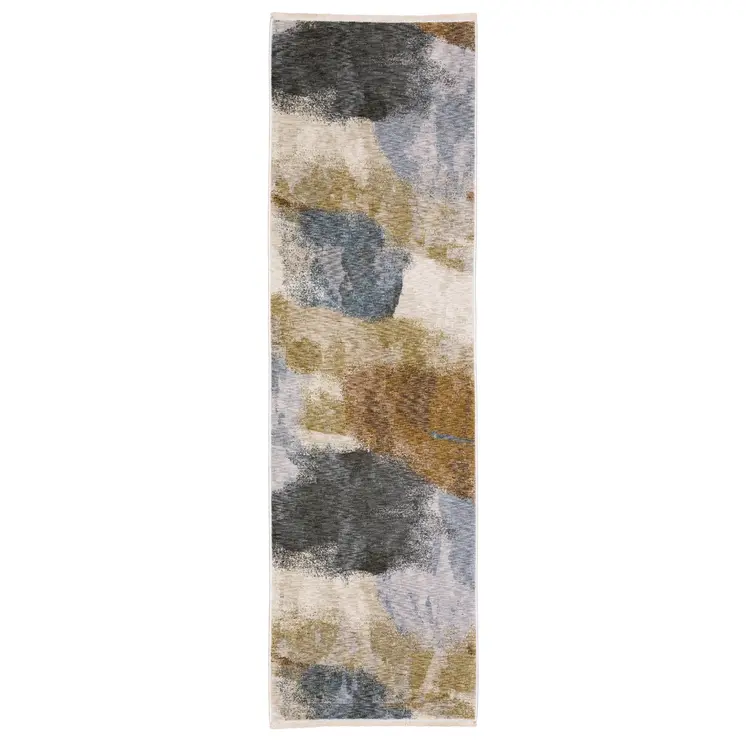 8' Beige And Rust Abstract Runner Rug With Fringe