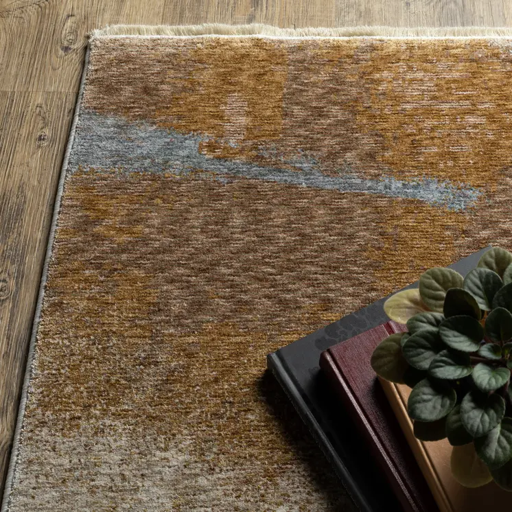 8' Beige And Rust Abstract Runner Rug With Fringe