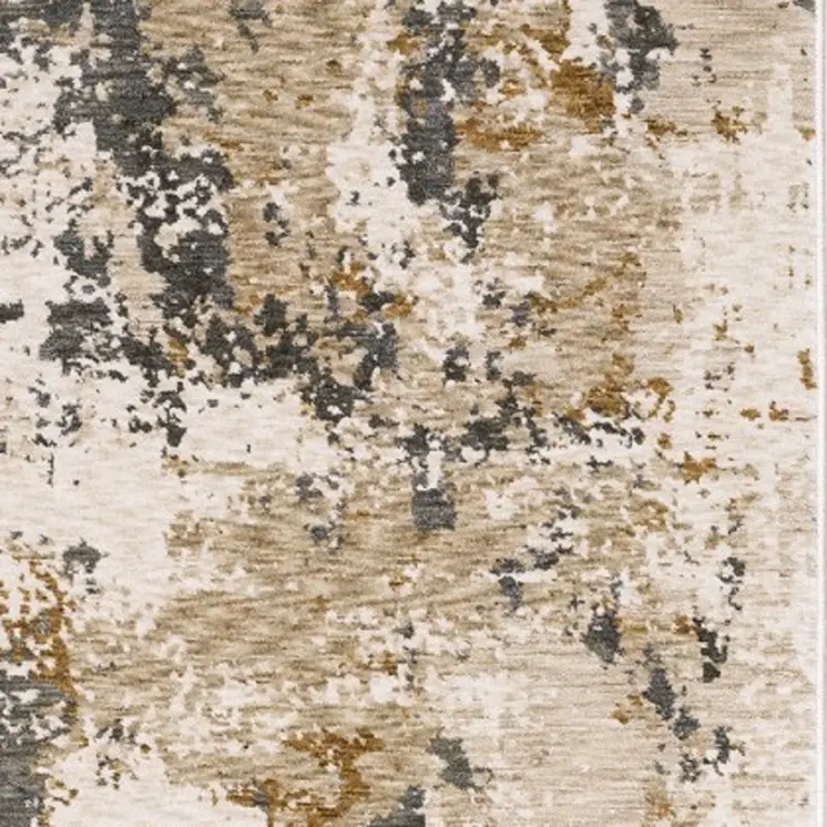 8' Beige And Gray Abstract Runner Rug With Fringe