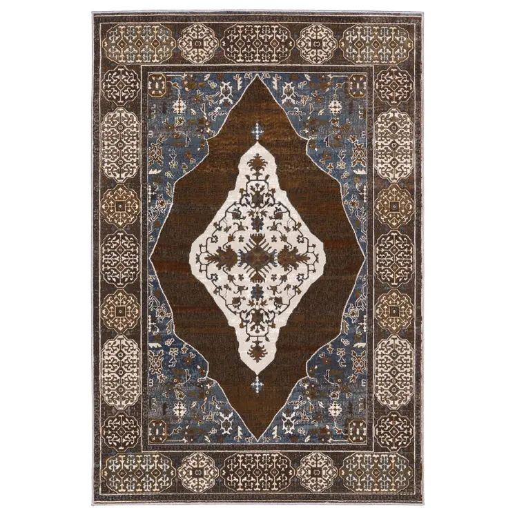7' X 10' Gray And Blue Medallion Area Rug