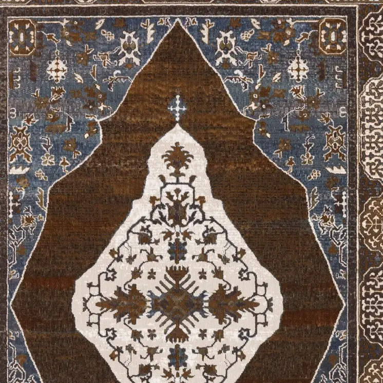 7' X 10' Gray And Blue Medallion Area Rug