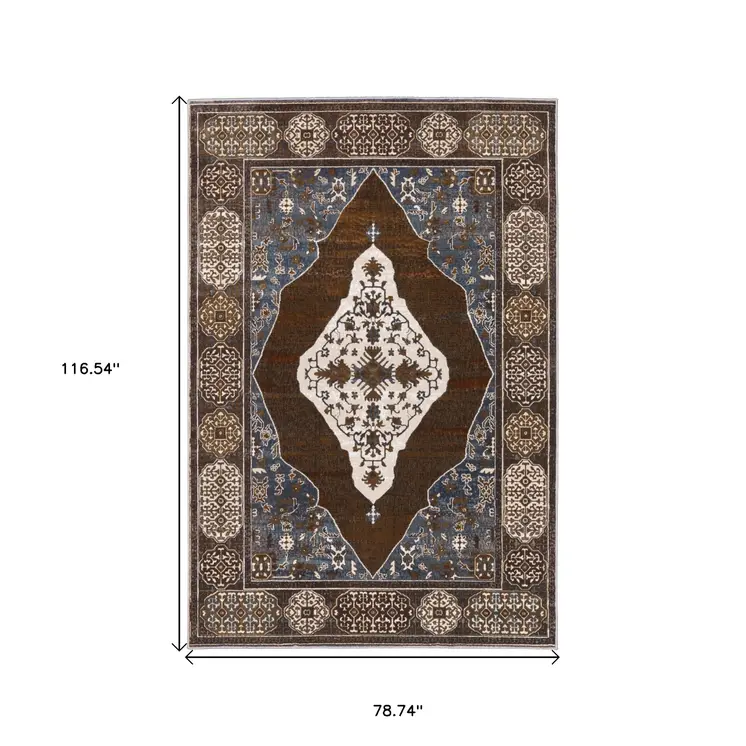 7' X 10' Gray And Blue Medallion Area Rug
