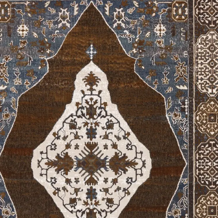 7' X 10' Gray And Blue Medallion Area Rug
