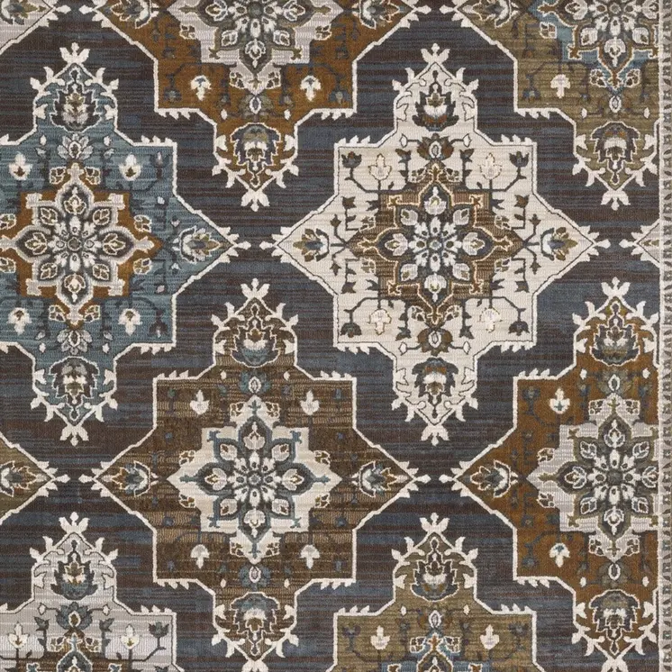 7' X 10' Gray And Blue Medallion Area Rug