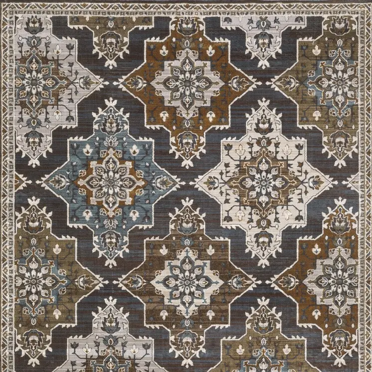 7' X 10' Gray And Blue Medallion Area Rug