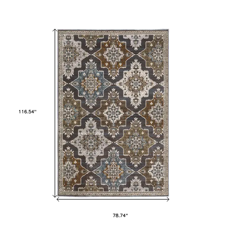 7' X 10' Gray And Blue Medallion Area Rug