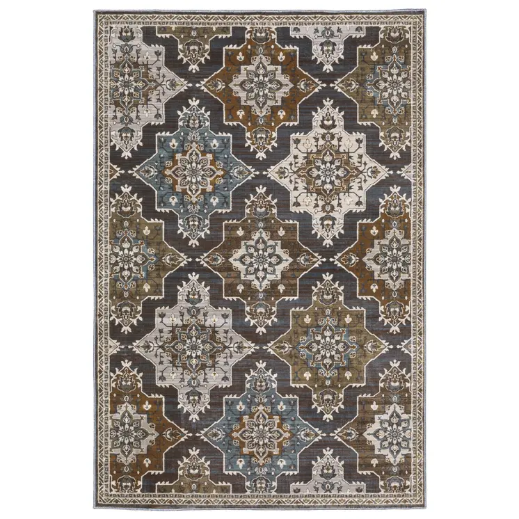 7' X 10' Gray And Blue Medallion Area Rug