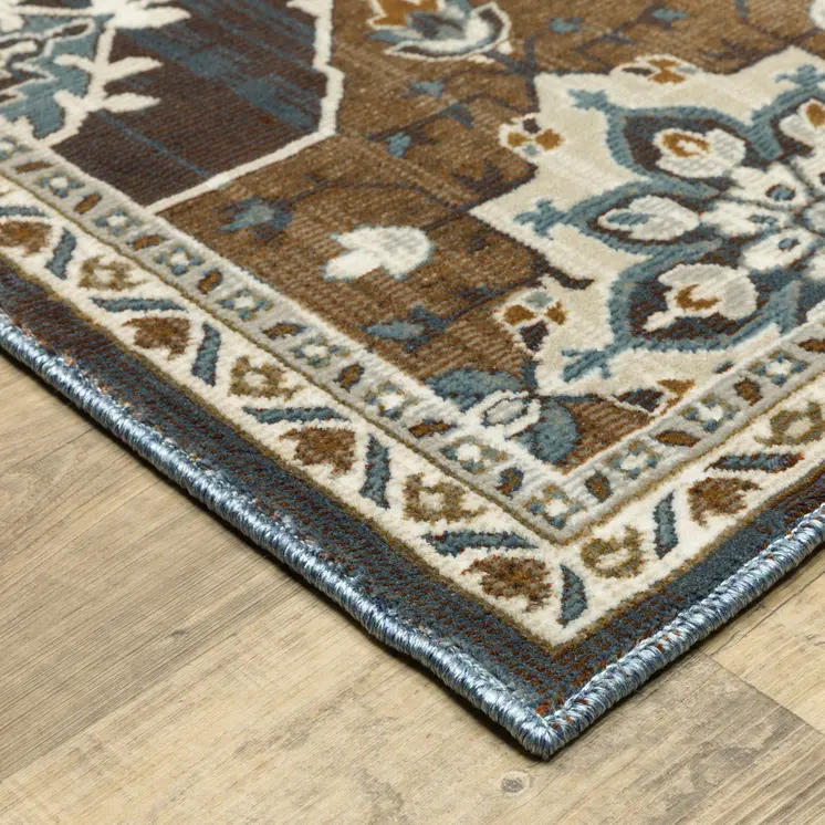 7' X 10' Gray And Blue Medallion Area Rug